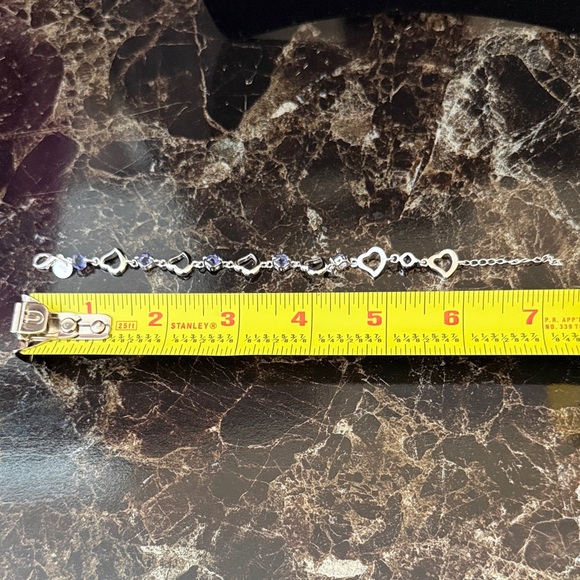925 Sterling Silver Plated Heart and Purple Zirconia Bracelet - Picture 5 of 6
